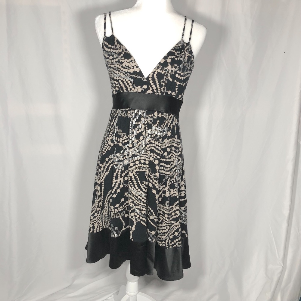 Black Tan & Silver Dot Dress, Adjustable Straps